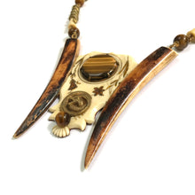 Load image into Gallery viewer, Rare French Ivory Pendant with Tiger's Eye and Brass Snake Design