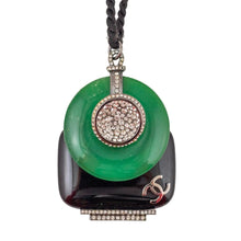 Load image into Gallery viewer, Signed CHANEL 'CC' Deco Style Green & Black Glass Pendant Necklace