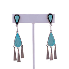 Load image into Gallery viewer, Carved Turquoise & Silver Drop Earrings  - (Pierced)