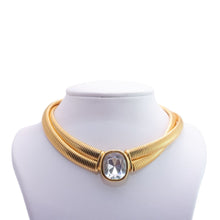 Load image into Gallery viewer, Signed Kenneth Jay Lane Polished Gold Double Coil & Clear Crystal Pendant Necklace