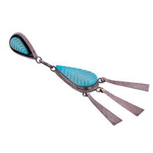 Load image into Gallery viewer, Carved Turquoise & Silver Drop Earrings  - (Pierced)
