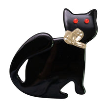 Load image into Gallery viewer, Lea Stein Watching Cat Brooch Pin - Black, Creme &amp; Red