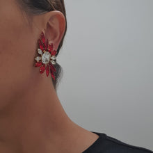 Load image into Gallery viewer, Harlequin Market Red & Clear Earrings (Clip-On)