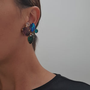 Harlequin Market Multi- Coloured Cluster Earring (Clip-On)
