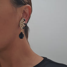 Load image into Gallery viewer, Harlequin Market Montana Blue, Clear Crystal &amp; Faux Pearl Cuff Drop Earring (Clip-On)