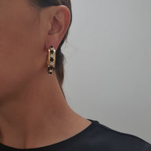 Load image into Gallery viewer, Harlequin Market Black & Clear Crystal Hoop Earrings (Pierced)
