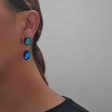 Load image into Gallery viewer, Harlequin Market Heliotrope Rectangle &amp; Oval Drop Earrings (Pierced)