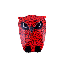 Load image into Gallery viewer, Lea Stein Signed Buba Owl Brooch Pin - Red &amp; Black Stars