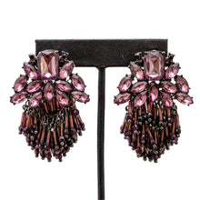 Load image into Gallery viewer, Vintage French Hand Made Purple Bugle Bead Crystal Earrings (Pierced)