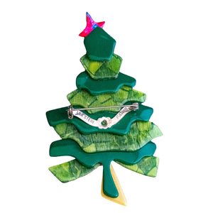 Lea Stein Christmas Tree with Star Brooch Pin - Green