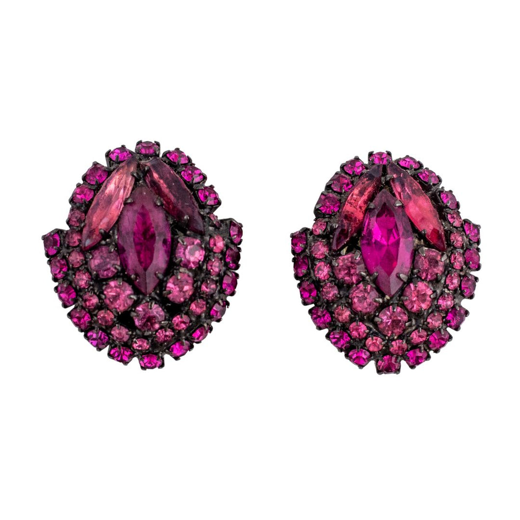 Signed Vintage 'Vrba' Fuchsia Pink Crystal Earrings (Clip-On)