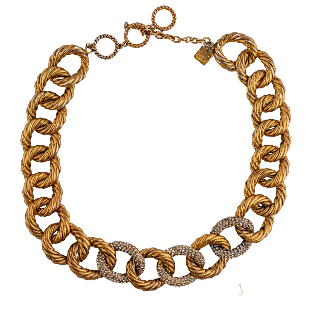 Signed Aerin Erickson Beamon New York Chunky Gold Crystal Rope Necklace