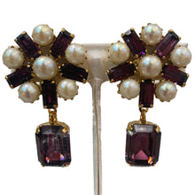 Load image into Gallery viewer, Harlequin Market Purple Crystal Earrings With Faux Pearl (Clip-On Earrings)