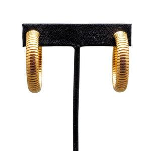 Signed "Gas Bijoux" Gold Plated Hoop Earrings- (Pierced)