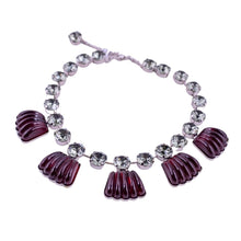 Load image into Gallery viewer, Harlequin Market Large Austrian Crystal Accent Necklace -Light Smokey Quartz & Ruby Red