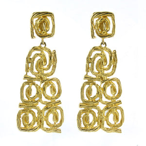 Vintage Gold Tone Swirl Drop Earrings c. 1990 (Pierced)