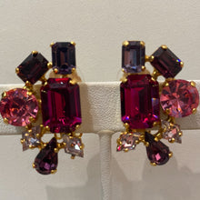 Load image into Gallery viewer, Harlequin Market Austrian Pink &amp; Amethyst Cluster Crystal Earrings (Clip-On)