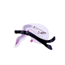 Load image into Gallery viewer, Lea Stein White Lemuroid Ringtail Possum (Yuwa) with Light Pink Ears on Green Branch Brooch