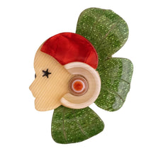 Load image into Gallery viewer, Lea Stein Corolle Art Deco Girl Petal Brooch Pin - Green, White &amp; Red