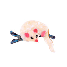 Load image into Gallery viewer, Lea Stein Creme Lemuroid Ringtail Possum (Yuwa) with Dark Pink Ears on Blue Branch Brooch