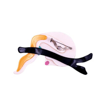 Load image into Gallery viewer, Lea Stein Creme Lemuroid Ringtail Possum (Yuwa) with Dark Pink Ears on Blue Branch Brooch