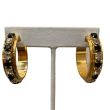 Load image into Gallery viewer, Harlequin Market Black & Clear Crystal Hoop Earrings (Pierced)