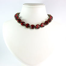 Load image into Gallery viewer, Harlequin Market Large Austrian Crystal Accent Necklace - Ruby Red - Antique Gold