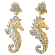 Load image into Gallery viewer, Signed Ciner NY Blue Crystal Seahorse Earrings