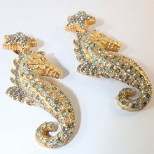 Load image into Gallery viewer, Signed Ciner NY Blue Crystal Seahorse Earrings