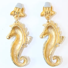 Load image into Gallery viewer, Signed Ciner NY Blue Crystal Seahorse Earrings
