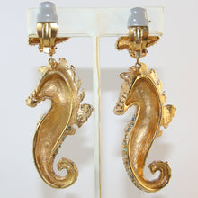 Load image into Gallery viewer, Signed Ciner NY Blue Crystal Seahorse Earrings