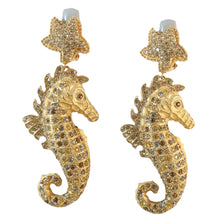 Load image into Gallery viewer, Signed Ciner NY Tan-Coloured Crystals Seahorse Earrings
