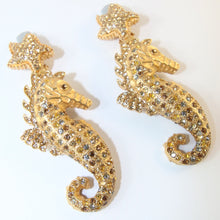 Load image into Gallery viewer, Signed Ciner NY Tan-Coloured Crystals Seahorse Earrings
