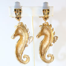 Load image into Gallery viewer, Signed Ciner NY Tan-Coloured Crystals Seahorse Earrings