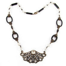 Load image into Gallery viewer, French Vintage Filigree Fan Motif Necklace with Crystal Beads c. 1940