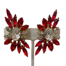 Load image into Gallery viewer, Harlequin Market Red & Clear Earrings (Clip-On)