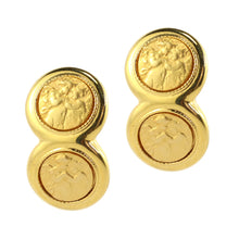 Load image into Gallery viewer, Vintage Double Stud Beaten Matte Gold Angels In- Love c. 1990s Earrings (Clip-On)