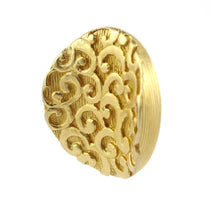 Load image into Gallery viewer, Vintage Embroidered Swirl Disc Matte Gold Tone Earrings c.1980s (Clip-On Earrings)