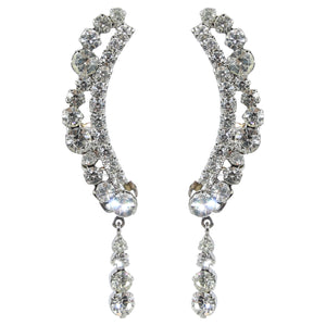 HQM Austrian Clear Crystal Delicate Cuff Tassel Earrings (Clip-on)