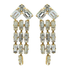 Load image into Gallery viewer, HQM Austrian Clear Crystal Three Tassel Tear Drop Earrings (Pierced)