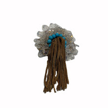 Load image into Gallery viewer, Vintage Unsigned Rousselet Tassel, Aqua Blue Cabochons & Lucite Fleck Brooch