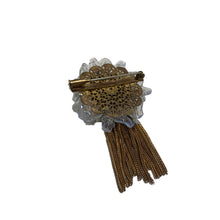 Load image into Gallery viewer, Vintage Unsigned Rousselet Tassel, Aqua Blue Cabochons & Lucite Fleck Brooch