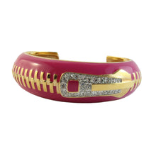 Load image into Gallery viewer, Signed Disaya French Vintage Cuff Bangle - Pink Enamel & Crystal Rhinestones
