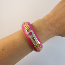 Load image into Gallery viewer, Signed Disaya French Vintage Cuff Bangle - Pink Enamel & Crystal Rhinestones