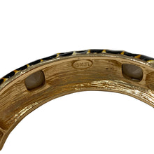 Load image into Gallery viewer, Signed Kenneth J Lane "KJL" Gold Toned Giraffe Print Enamel & Clear Crystals Clamper Bangle