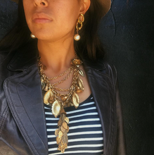 Load image into Gallery viewer, Miriam Haskell Signed Vintage Brass Multi Chain Bib Fringe Necklace with Textured Leaves c.1970