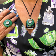 Load image into Gallery viewer, Signed CHANEL 'CC' Deco Style Green & Black Glass Pendant Necklace