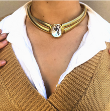 Load image into Gallery viewer, Signed Kenneth Jay Lane Polished Gold Double Coil & Clear Crystal Pendant Necklace