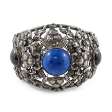 Load image into Gallery viewer, USA Vintage Floral Filigree Silver Tone Hinged Cuff with Cabochons