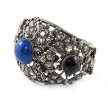Load image into Gallery viewer, USA Vintage Floral Filigree Silver Tone Hinged Cuff with Cabochons